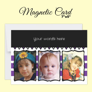 3 photo custom words purple magnetic card