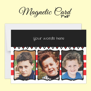 3 photo custom words red magnetic card