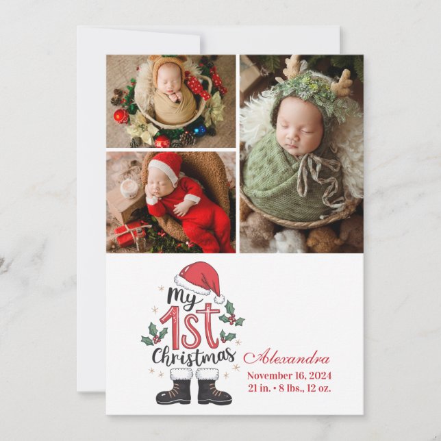 3 Photo Cute Santa Baby 1st Christmas Holiday Card (Front)