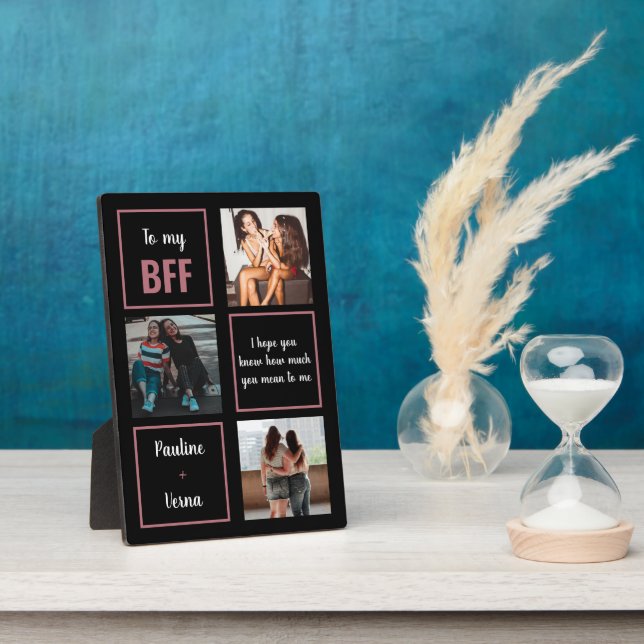 3 Photo Dusty Pink BFF Tabletop Plaque with Easel (Side)