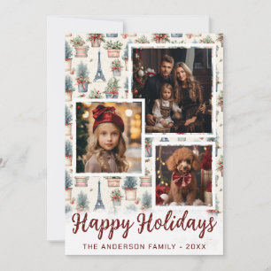 3 Photo Eiffel Tower, Topiaries Paris Christmas Holiday Card