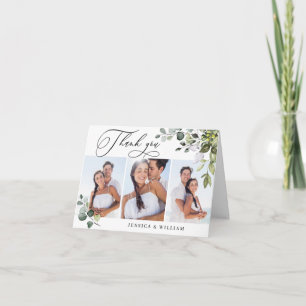 3 PHOTO Elegant Eucalyptus Greenery Wedding Thank You Card