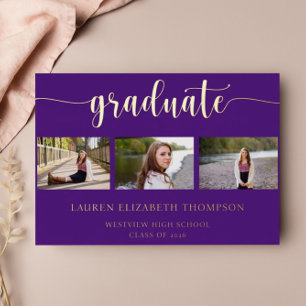 3 Photo Elegant Graduation Purple Gold