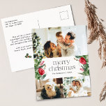 3 Photo Elegant Merry Christmas Botanical Holiday Postcard<br><div class="desc">This collection features watercolor red florals,  berries & winter greenery with modern & elegant typography,  with a winter botanical pattern back.</div>