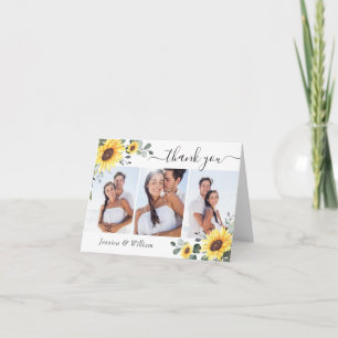 3 PHOTO Elegant Sunflowers Eucalyptus Watercolor Thank You Card