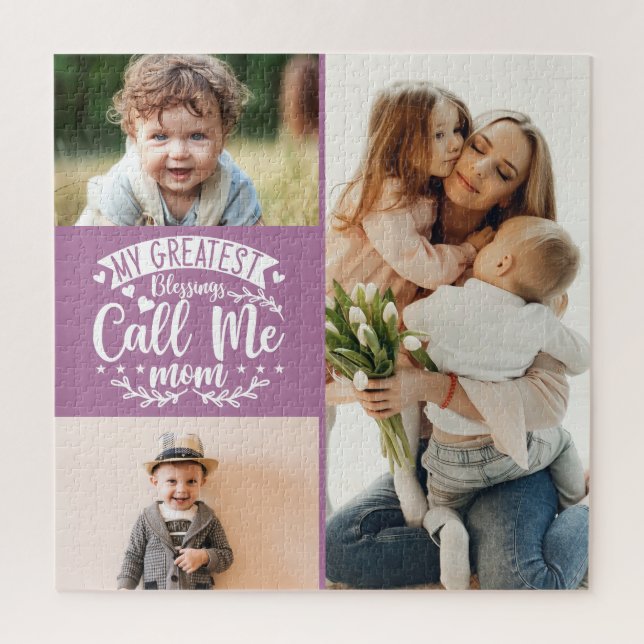 3 photo family collage mum keepsake mothers day  jigsaw puzzle (Vertical)