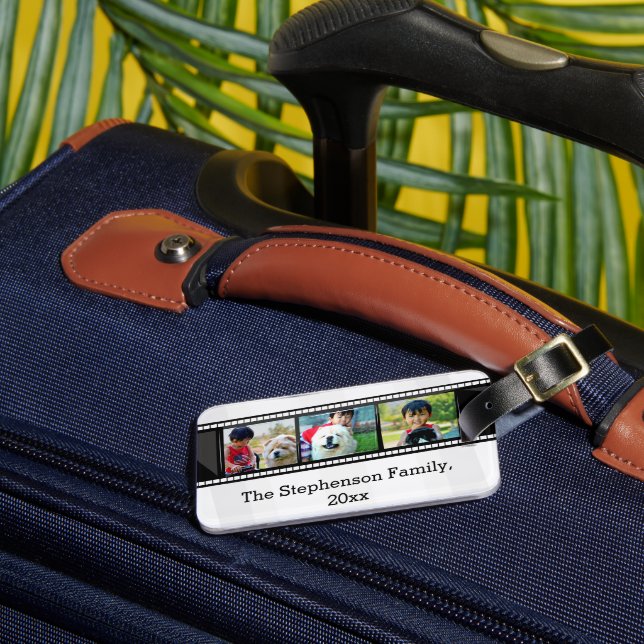 3-Photo film strip personalised photo Luggage Tag (Front Insitu 3)
