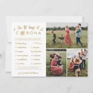 3 Photo Funny Corona Gold Twelve Days White Holiday Card