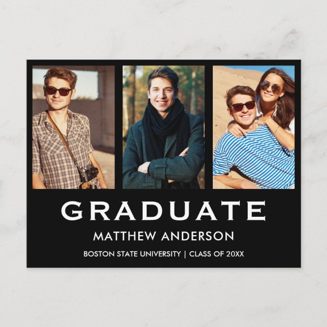 3 Photo Graduation Party Modern Invitation (Front)