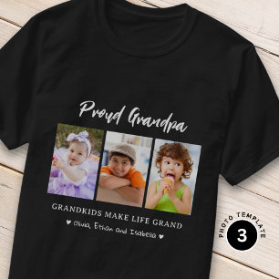 3 Photo Grandkids Make life Grand Proud Grandpa T-Shirt