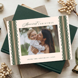 3 Photo Hand Drawn Scallop Lace Ribbon Christmas Holiday Card