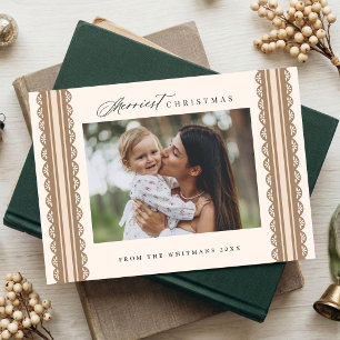 3 Photo Hand Drawn Scallop Lace Ribbon Christmas Holiday Card