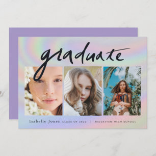 3 Photo Handwritten Hologram Drive-by Graduation Invitation