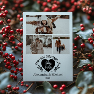 3 Photo Heart First Christmas as Mr & Mrs Holiday Card