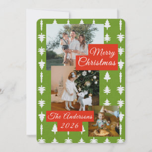 3 Photo Holiday Red + Green Christmas Tree Card