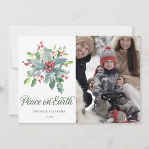 3 PHOTO Holly Berry Festive Family Christmas Holiday Card