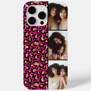 3 Photo Hot Pink And Gold Leopard Print iPhone 15 Pro Max Case