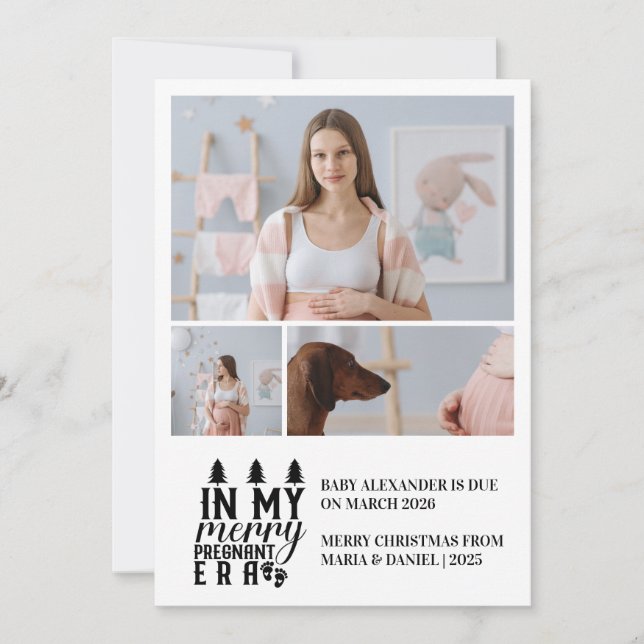 3 Photo In My Merry Pregnant Era Christmas Holiday Card (Front)