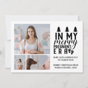 3 Photo In My Merry Pregnant Era Christmas Holiday Card