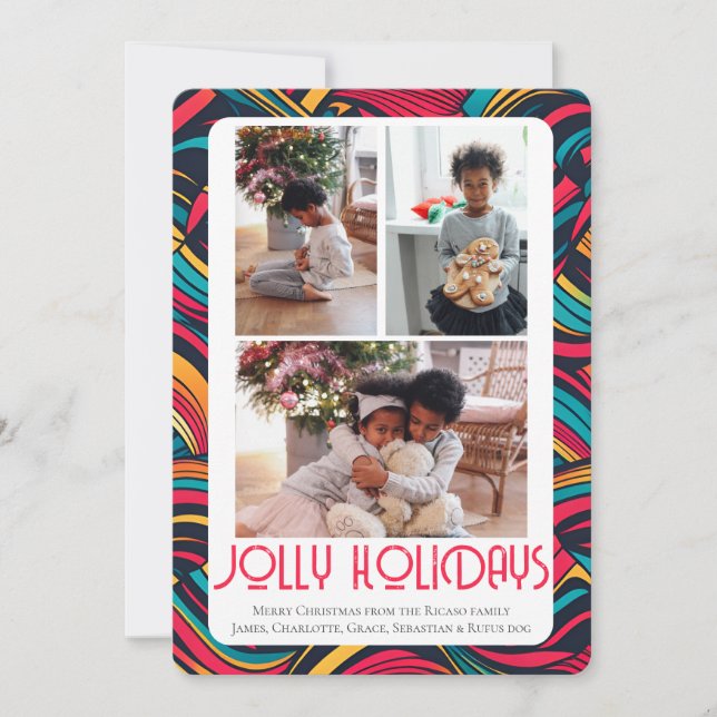 3 Photo Jolly Holidays Christmas Holiday Card (Front)