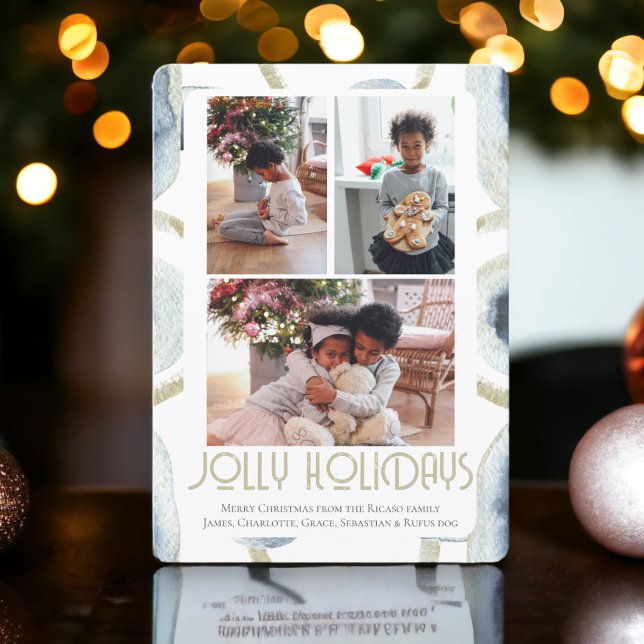 3 Photo Jolly Holidays Christmas Holiday Card (3 Photo Jolly Holidays Christmas Holiday Cards from Ricaso. Add own photographs and text greeting)