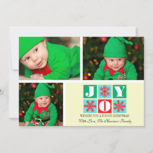 3 Photo Joy Snowflakes Holiday Photo Card