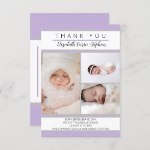 3 Photo Lavender Baby Shower Birth Announcement