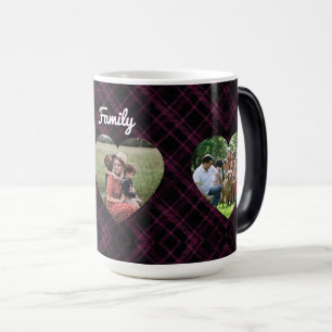 3 Photo love hearts buffalo plaid Magic Mug