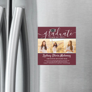3 Photo Maroon Magnetic Graduation Announcement