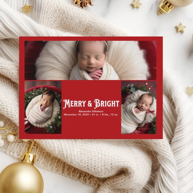 3 Photo Merry and Bright Birth Announcement (Creator Uploaded)