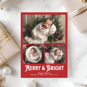 3 Photo Merry and Bright Birth Announcement