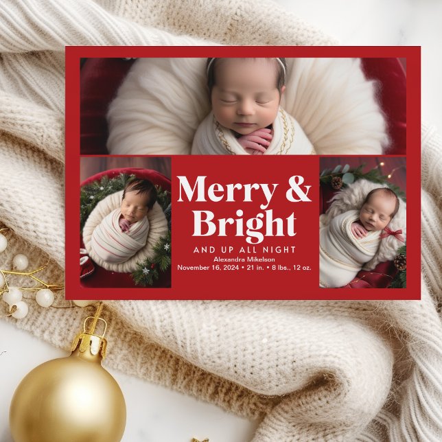 3 Photo Merry and Bright Birth Announcement (Creator Uploaded)