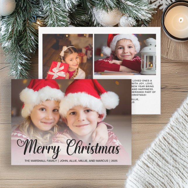 3 Photo Merry Christmas 2025  Holiday Card ("Merry Christmas" 3-photo greeting card)