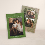 3 Photo Merry Christmas Abstract Lines Handwritten Holiday Card<br><div class="desc">A soft green colour with a trendy arch line pattern and a place for one vertical photo on the front and 2 horizontal photos on the back. Use 3 photos and make a unique and trendy Merry Christmas greeting. A download option is available if you are wanting to send cards...</div>
