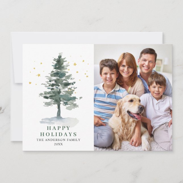 3 PHOTO Minimalist Christmas Tree Greeting Holiday Card (Front)