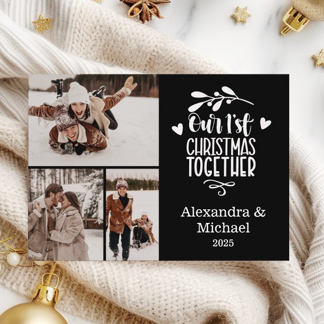 3 Photo Minimalist First Christmas Together Holiday Card (Creator Uploaded)