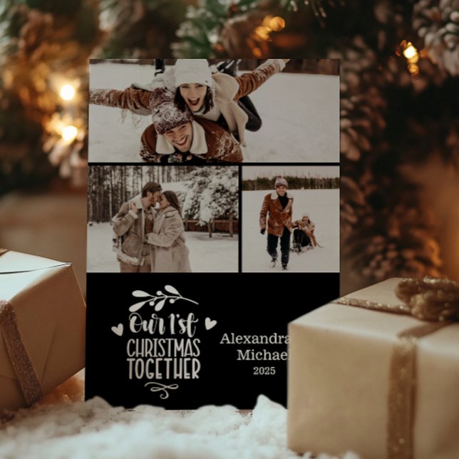 3 Photo Minimalist First Christmas Together Holiday Card (Creator Uploaded)