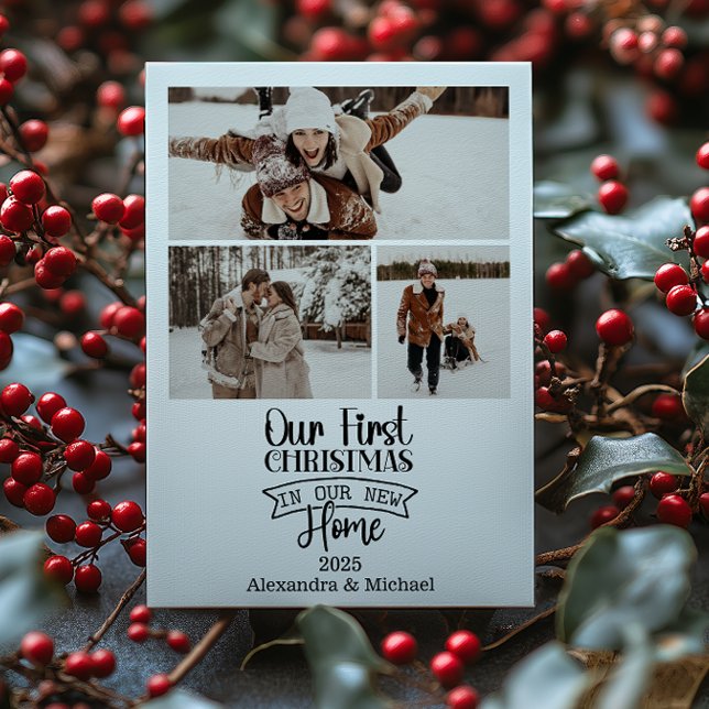 3 Photo Minimalist Newlywed Christmas Holiday Card (Creator Uploaded)