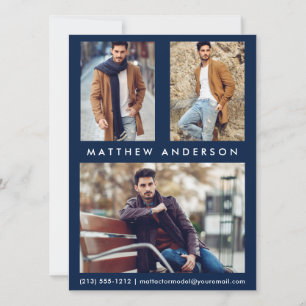 3 Photo Model Actor Comp Card - Blue Front
