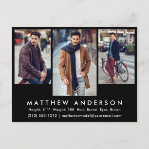 3 Photo Model Actor Photo Comp Card Postcard Blk