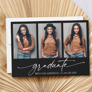 3 Photo Modern Calligraphy Ink Script Graduation Announcement