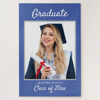 3 Photo Modern Classy Navy Graduation Announcement Jigsaw Puzzle