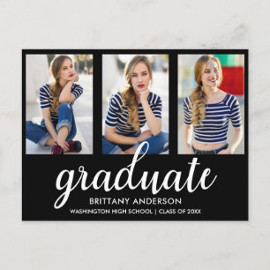 3 Photo Modern Gold Graduation Party Invitation BW Postcard