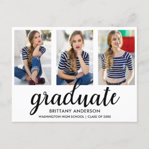 3 Photo Modern Gold Graduation Party Invitation WB Postcard