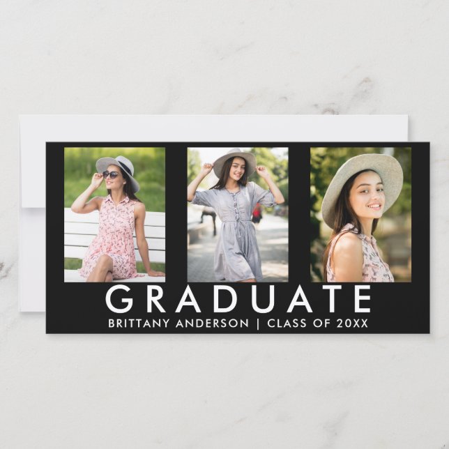 3 Photo Modern Grad Announcement Card (Front)