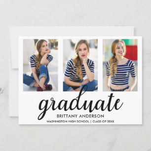3 Photo Modern Graduation Announcement Card WB