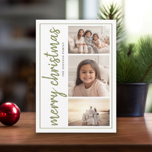 3 Photo Modern Minimal Calligraphy Holiday Card