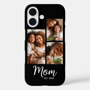 3 Photo Mom Established Date Modern Script Black iPhone 16 Case