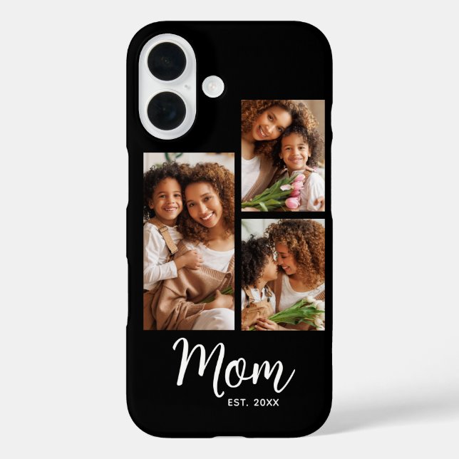 3 Photo Mum Established Date Modern Script Black Case-Mate iPhone Case (Back)