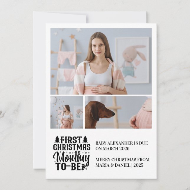 3 Photo Mummy to be Christmas Pregnancy  Holiday Card (Front)